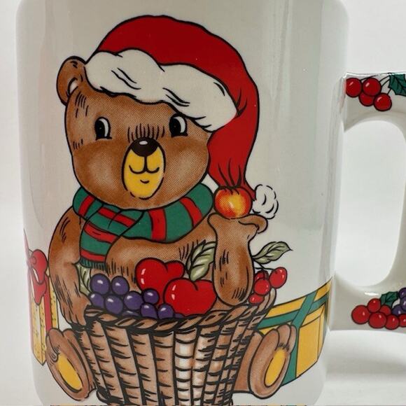 Toscany Collection Teddy Bear in Santa Hat Christmas Mug/Cup Stoneware 1980s VTG - Picture 10 of 16